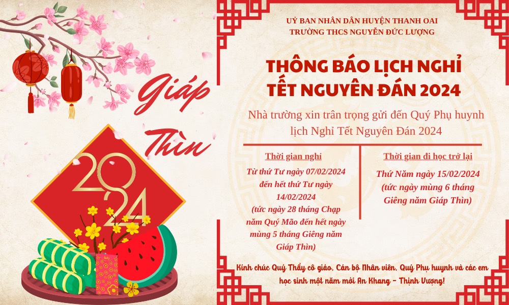 Thông báo lịch nghỉ Tết Nguyên Đán 2024